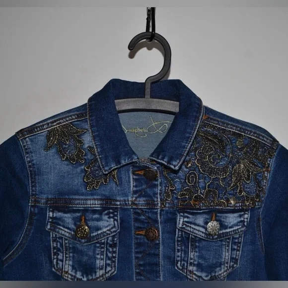 Desigual Floral Print Denim Jacket Blue size 42 or M - Picture 2 of 12